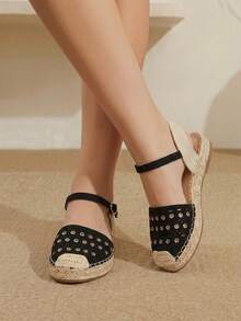 Styleloop Stylish Black Hemp Rope Sole Women's Flat Sole Shoes Comfortable And Breathable Commuting Suitable For Outdoor Vacation Travel Beach Shopping Daily Le Fall Shoes - Black - View 9