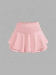 SHEIN Girlism Tween女孩 買1件送2件 針織純色洋裝短褲 運動休閒風 返校季 網球風 夏季 黑色 棕色 白色 - 彩色 - 查看 6