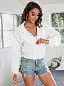 SHEIN Frenchy Zip Up Drop Shoulder Jacket In Autumn Going Out Travel White Basic Casual - White - View 5
