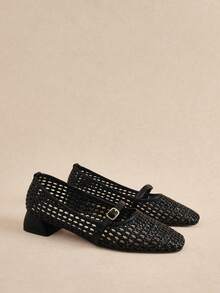 Rosivie Braided Hollow Mary Jane Block Heel Shoes Fall Shoes - Black 1 - View 3