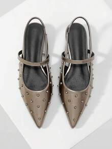 Mnmlis Women's Fashion Commuter Rivet Versatile Flat Shoes Fall Shoes - Dark Grey - View 1