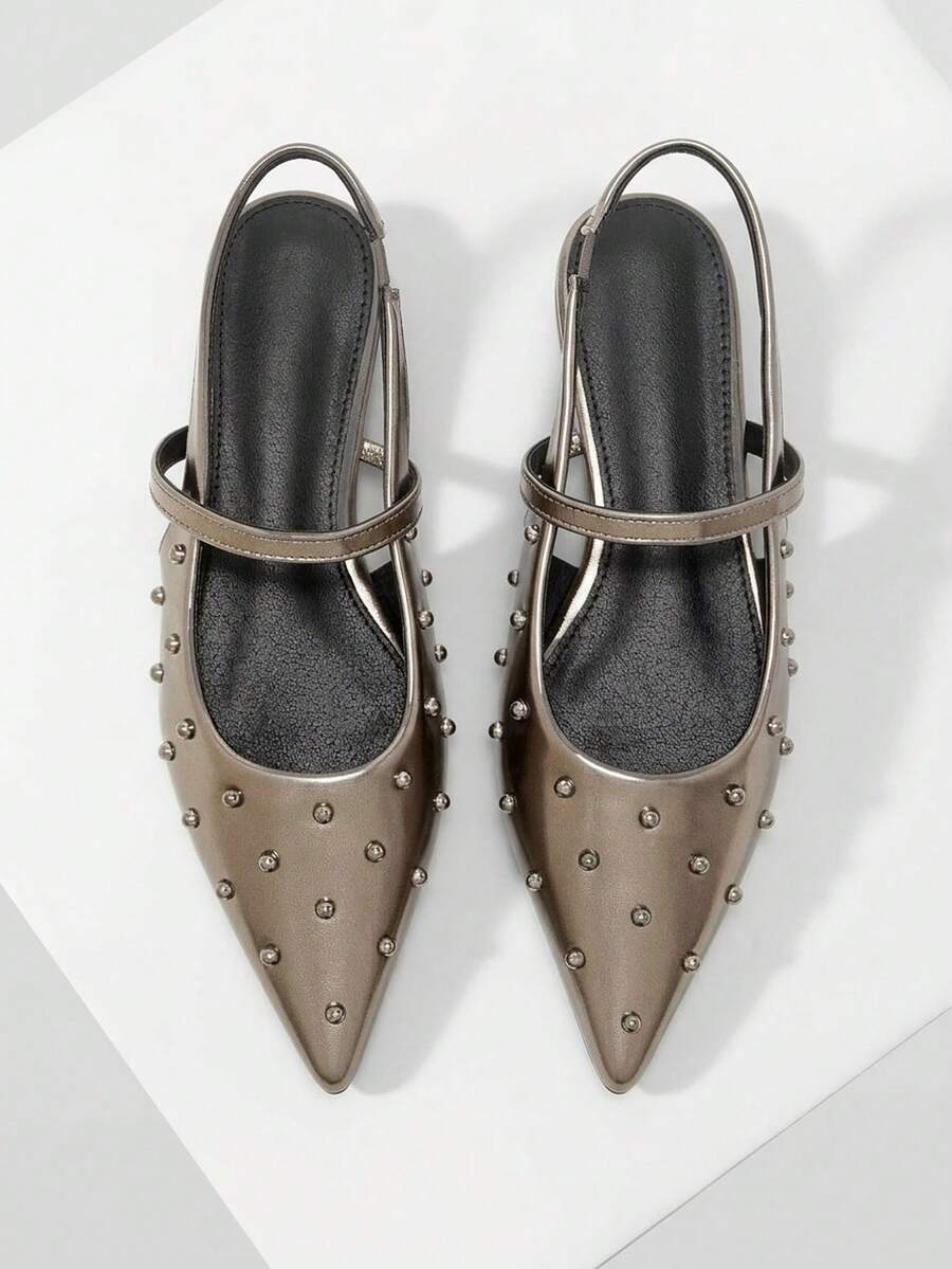 Mnmlis Women's Fashion Commuter Rivet Versatile Flat Shoes Fall Shoes - Dark Grey - View 1