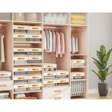 Organizador y almacenamiento de armario, estante de almacenamiento de armario de tela, organizador de ropa apilable, cajón de almacenamiento extraíble con ventana transparente, caja de almacenamiento debajo de la cama - Beis - Ver 2