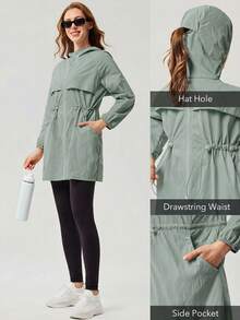 OutZeal 女款防曬外套 純色 露營 登山 釣魚 UV 防護 透氣網布拼接 長版 L - Light Green - 查看 5