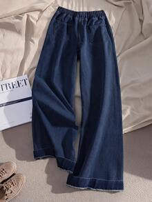 EMERY ROSE Plus Size Women's Elastic Waist Pockets Heart Pattern Casual Versatile Daily Wear Denim Jeans - Dark Wash - View 2