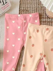 Random 4 Packs Send 3PACK Cream, Cute Cherry, Lemon, Strawberry, Vintage Floral, Embossed, Baby Girl Cute Comfortable Knitted Elastic Solid Color Elastic Waist Long Pants - Multicolor - View 8