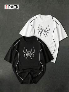 Sport MetroGents Men's Spider Print Crew Neck Short Sleeve Sports T-Shirt, Gym - Black - View 1