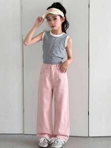 Dazy Kids 女童牛仔褲 春/夏新款 後口袋水鑽喇叭牛仔褲 (大號) - 粉色 - 查看 4