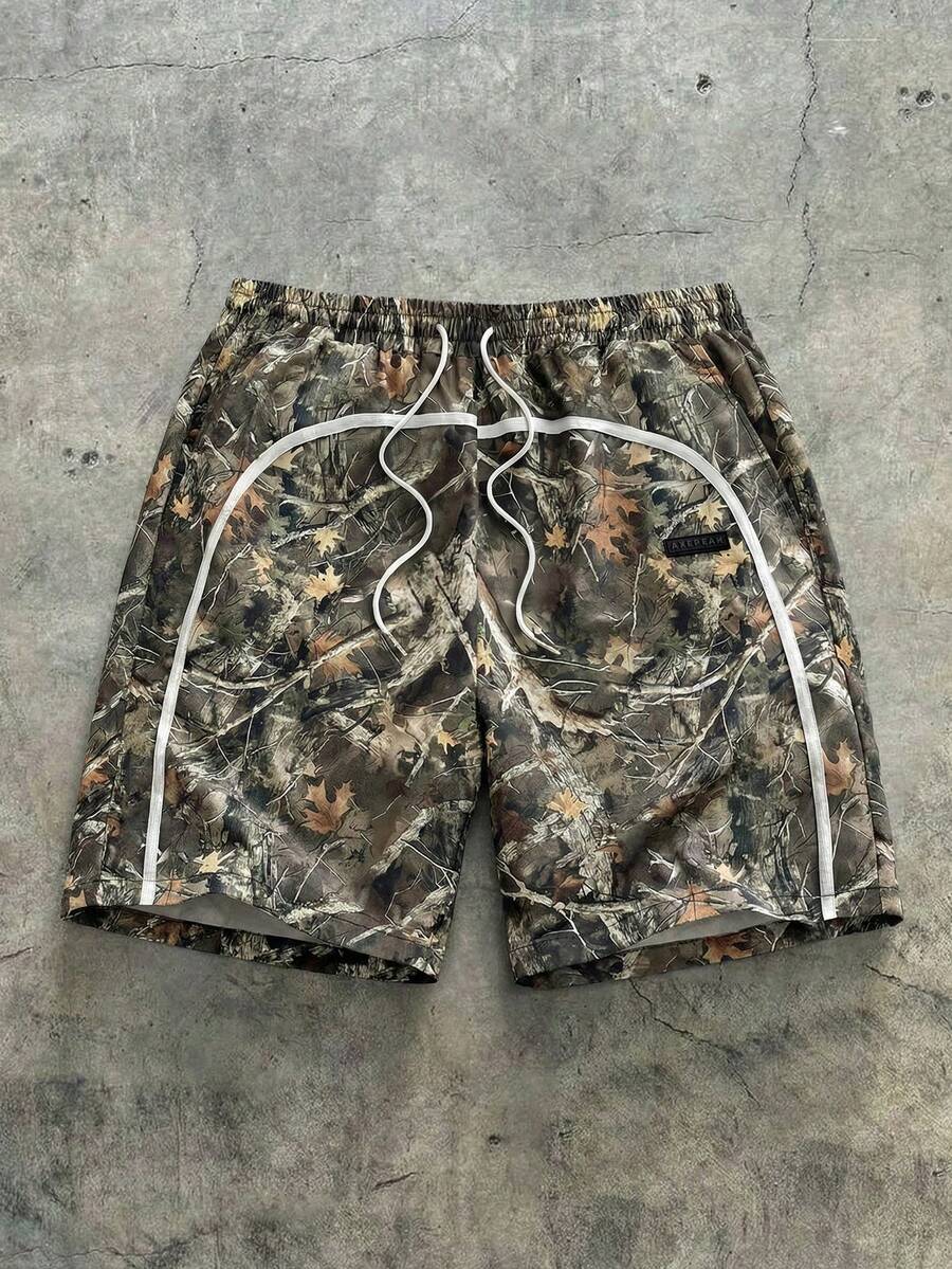 AXEPEAK Men's Plus Size All-Over Plant Print Drawstring Elastic Waist Fashion Shorts - Multicolor - View 1