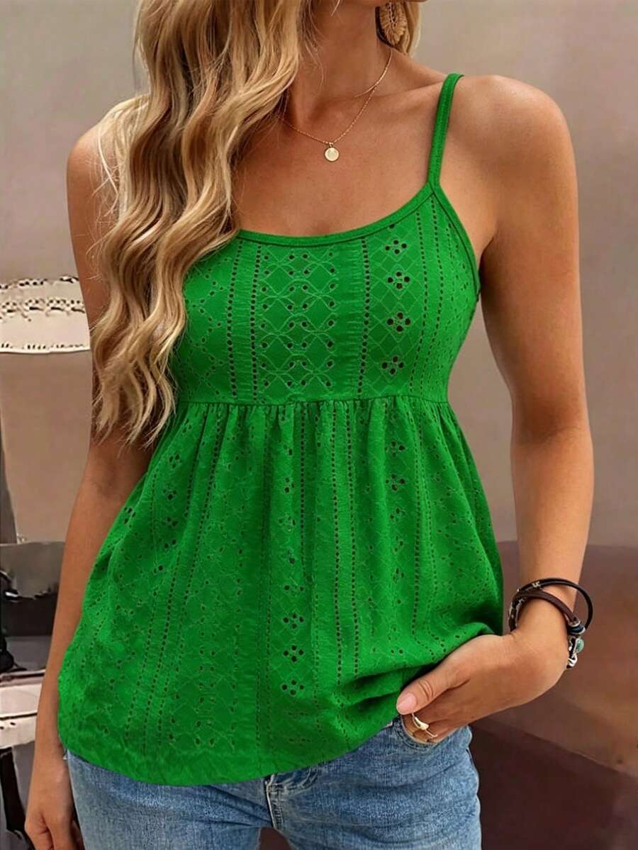 EMERY ROSE Vacation Casual European Solid Color Textured Camisole Vacation Aqua Green Summer - Dark Green - View 1