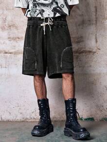 Skyrend Men's Dark Grey Distressed Vintage Streetwear Shorts,Summer ...