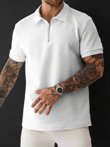 Manfinity Homme 男士大尺碼成熟休閒短袖 Polo 衫 - 白色 - 查看 3