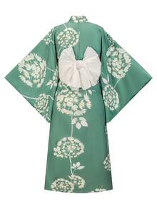 Irokai 日本の伝統的な夏用女性用2ピース着物浴衣プリント（帯なし） - グリーン - チェックする 2