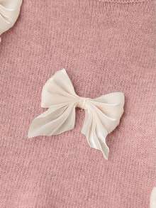 SHEIN Playful Pals 女童新款圓領寬鬆時尚甜美蝴蝶結針織洋裝，時尚時髦，適合居家、外出、聚會與開學穿著 - 粉色 - 查看 5
