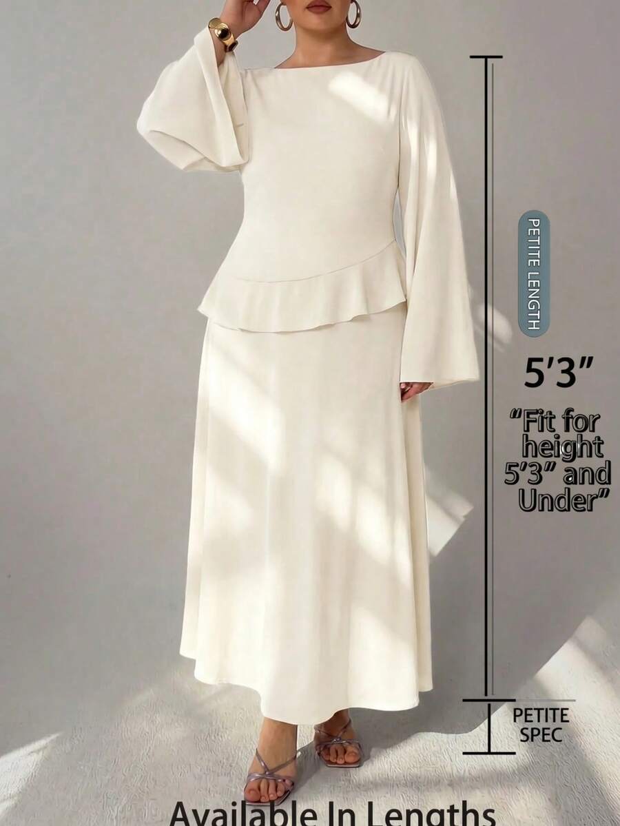 SHEIN PETITE CURVE Plus Size Women Round Neck Flare Sleeve Back Waist ...