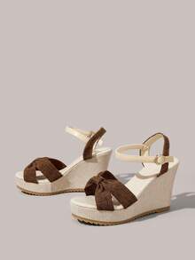 Styleloop Women's Wedge Heel Platform Sandals, Bohemian, Beach Vacation, Western Wind, Summer Wear, Travel Essentials - Coffee cloth - View 2