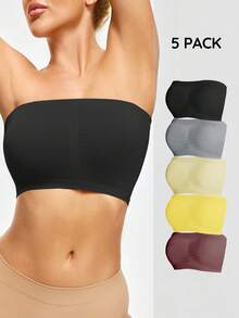 SHAPORA Conjunto de 5 piezas de sujetador bandeau de unicolor para mujer - Multicolor - Ver 8