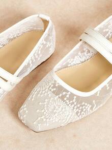 Rosivie Women's Fashionable Casual Commute Metallic Flats Valentine's Day - white net - View 4