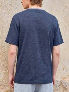 Manfinity Dauomo Men's Short Sleeve Casual Old Money Style Embroidered Collar T-Shirt - Blue - View 3