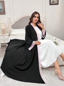 Al Najma Women's Elegant Minimalist Fashionable Placket Cuff Lace Patchwork Exquisite Summer Plus Size Long Sleeve Abaya - Black - View 4