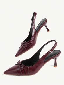CUCCOO CHICEST 女款尖頭扣飾設計時尚高跟鞋，適合日常穿著與婚禮鞋 - 酒紅色 - 查看 4