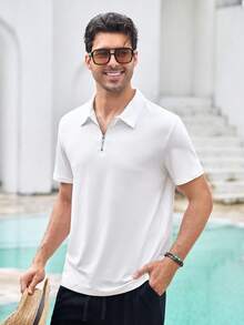 Mercer Haus Herren einfarbiges Poloshirt mit halber Knopfleiste, vielseitig einsetzbar für den Alltag, Kurzarm - Weiss - Übersicht 6