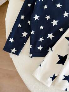 LMoss Kids Baby Boy Knitted Striped Star Pattern Crew Neck T-Shirt And Long Winter Pants 6pcs -Piece Set - Blue and White - View 4