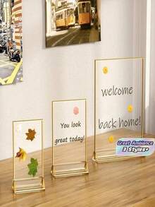 1pc Gold-Color Acrylic Transparent Table Card Holder. Gold-Plated Edge, Double-Sided Menu Display Stand. Acrylic Photo Frame, Applicable For: Wedding, Drinks, Restaurant, Banquet Seating Signs, Price Tag, Recipe Card Display In Stores. - multicolor - View 1