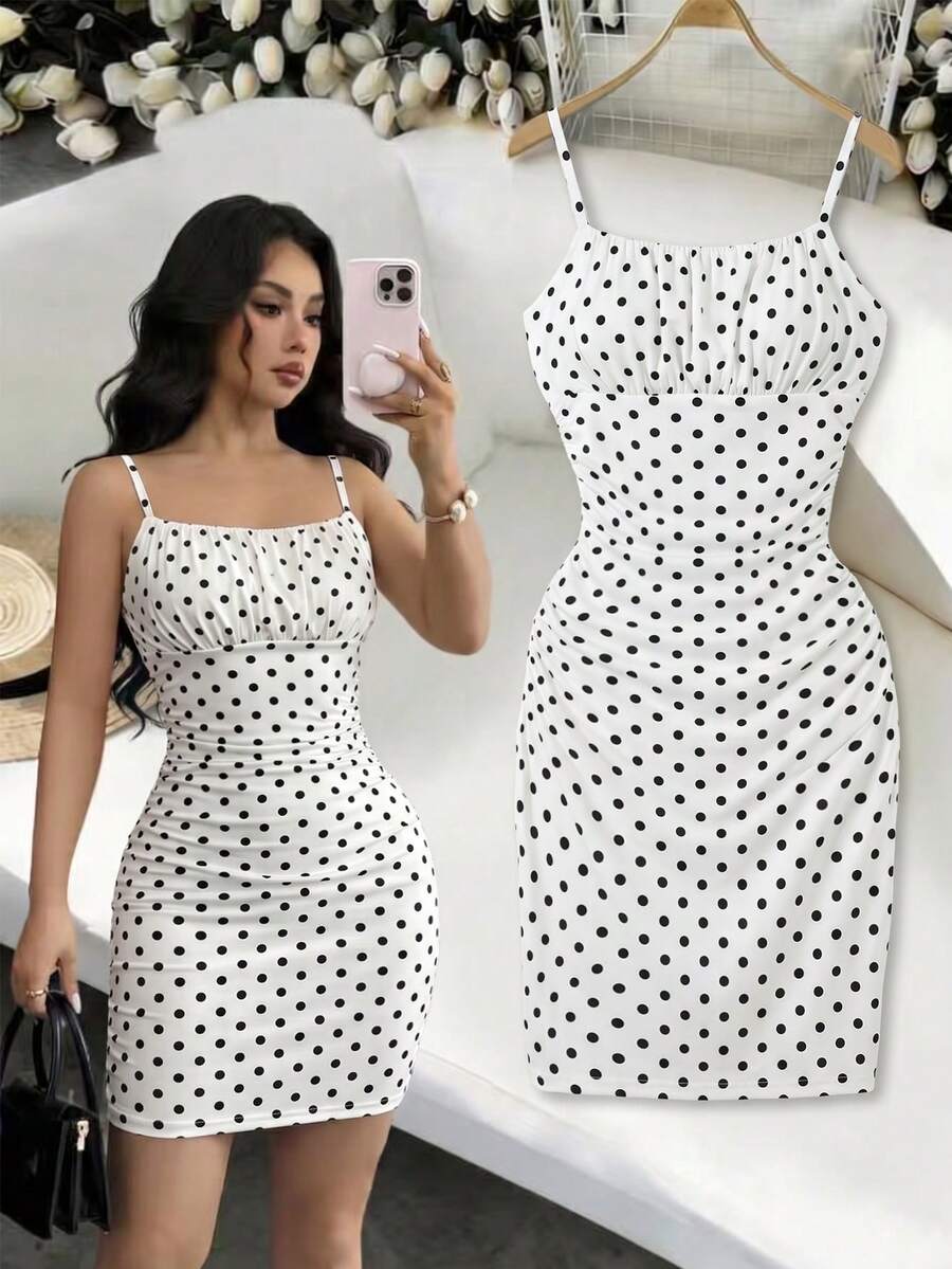 Elenzga Ditsy Floral Ruched Bodycon Dress Vacation Beach Outfits Women - White - View 1