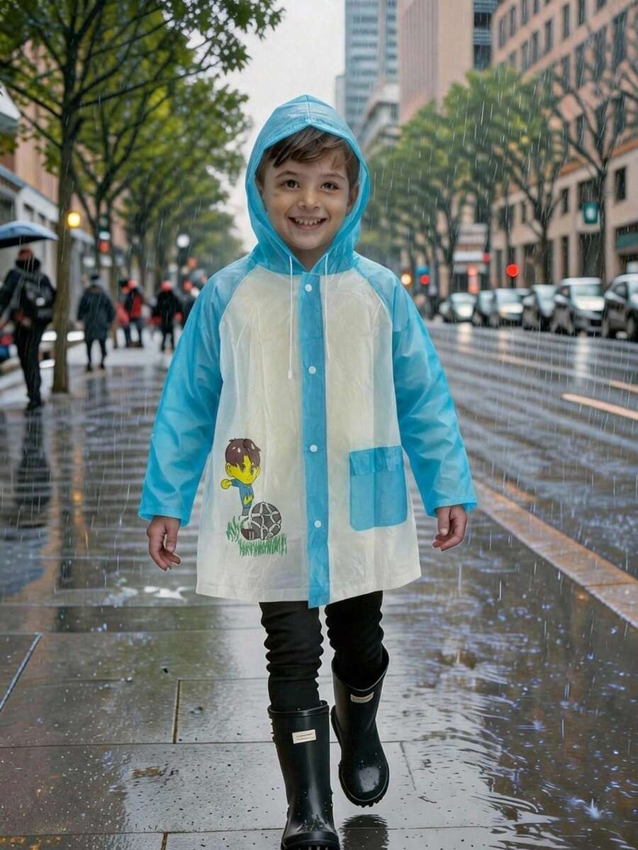 Impermeable Infantil con Capucha Estampado Divertido | Ligero, Cómodo y Resistente al Agua - Azul - Ver 1