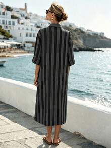 Louniche Vestido de verano para mujer, elegante, de moda, casual para ir al trabajo, encantador, vintage, minimalista, de alta gama, romántico, para vacaciones, relajado, suave, para playa, brunch y arena - Negro - Ver 3