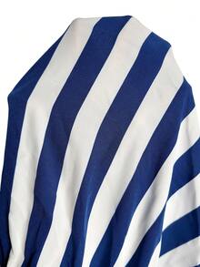 Rosumi Gaun Karaoke Kasual Musim Panas Wanita Ukuran Besar Motif Garis-garis Biru & Putih - Blue and White - View 11