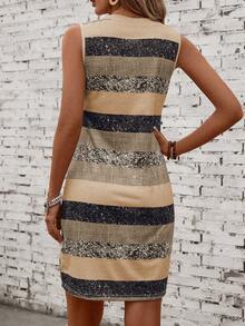 EMERY ROSE Vacation Casual Colorblock Striped Dress, Random Print - Apricot - View 2