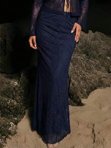 Opulessa Rok Mermaid Warna Polos untuk Liburan Pengiring Pengantin Wanita, Pesta Musim Gugur, Makan Malam Wanita - Navy Blue - View 6