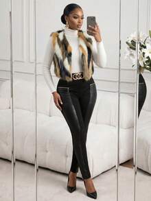 SHEIN Lady 新年女款大码拼色夹克 - 彩色 - 查看 4