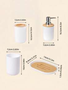 4Pcs Luxury Bathroom Accessory Set, Bamboo & Plastic Organizer With Lotion Bottle, Toothbrush Holder, Mouth Cup & Soap Dish, Ideal For Home Decor, Birthday, Housewarming & Holiday Gifts - multicolor - View 3