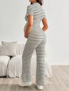 SHEIN Maternity Summer Casual Striped Jumpsuit Autumn Outfit Work Outfits - Multicolor - View 2