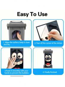 1 PC Waterproof UV Resistant Indoor Outdoor Removable Self Adhesive Big Eye Grinning Face Trash Can Sticker Decal Home Office Garage Wall Art Modern Decor Funny Gift - multicolor - View 8