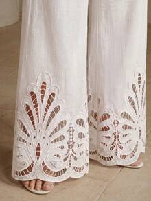 Anewsta Elegant And Sophisticated Women's 2 Pieces Set With Water-Soluble Lace Patchwork Design, Suitable For Commuting, Dating, Afternoon Tea And Other Light Social Occasions - White - View 6