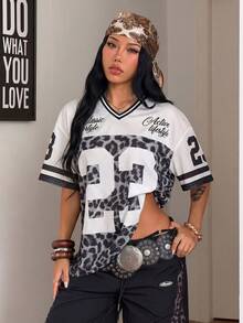 Coolane Women's Letter Print Colorblock Casual Versatile Daily T-Shirt - Grey - View 4