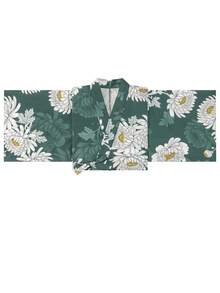 Irokai 花卉圖案和服袖浴袍與細肩帶洋裝浴衣 - 綠色 - 查看 3
