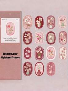 45 Retro Mysterious Floral Closure Stickers For Handmade Scrapbooks, Notebooks, Water Bottles, Phone Cases, Desktops - DIY Decorative Decals - Multicolor - View 25