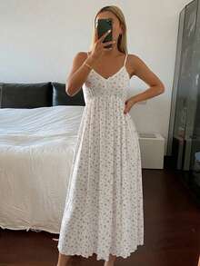 DAZY Sweet Floral Lace Patchwork V-Neck Spaghetti Strap Dress Summer Outfit Women's Nightgown Pajamas - White - View 3