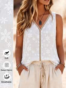 EMERY ROSE Canotta da donna taglie forti con stampa floreale, senza maniche, collo rotondo, casual per vacanze estive - Bianco - Visualizzare 1