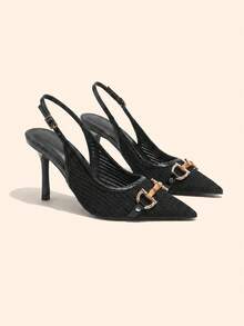 CUCCOO BASICS Casual & Commute Minimalist Pointed Toe Backless Women Pumps Valentine's Day - Black - View 5