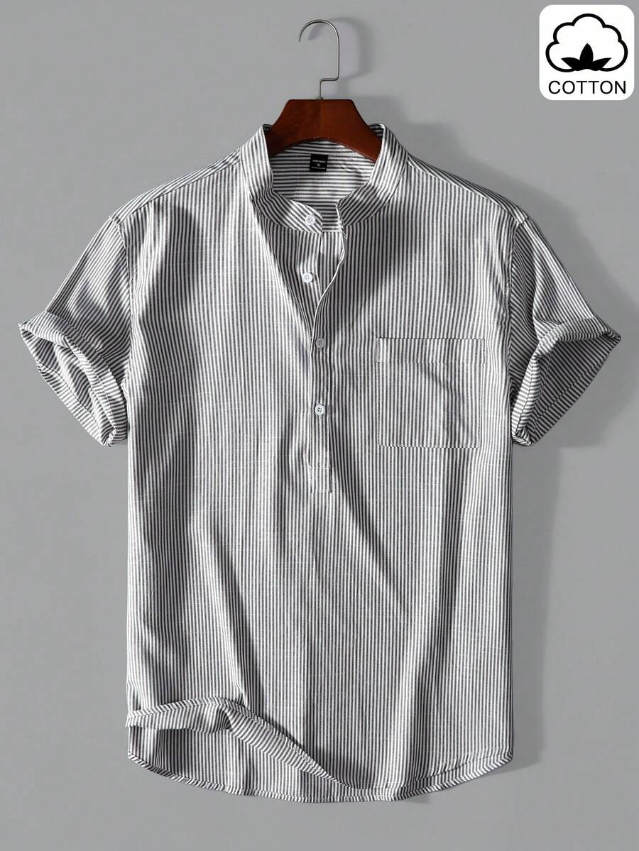 VENTUSAIL Men's Striped Shirt, Textured Soft, Summer Lightweight Men's Shirt - Beige - View 1