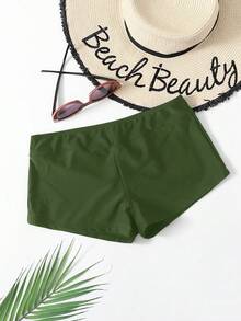 Swim Basics 女款純色休閒百搭泳短褲，適合海灘度假 - 軍綠色 - 查看 4