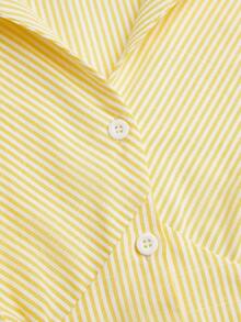 Sweetra Camicia estiva corta da donna senza maniche a righe con vita stretta - Giallo - Visualizzare 7