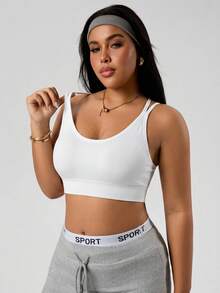 SHEIN Rhythm Era Yoga Fitness Athletic Spaghetti Strap Sports Bra Gym Black And Gold Navy Blue Baby Pink White Summer - Multicolor - View 7