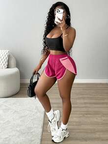 SHEIN Core Rhythm Women's Side Zipper Pocket 2 In 1 Sports Shorts - Hot Pink - View 5